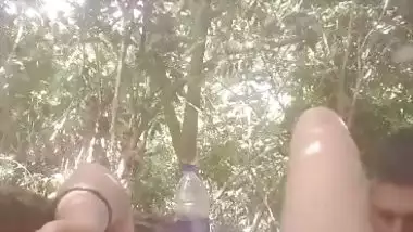 Mistress lets her servant lick her pussy during outdoor sex